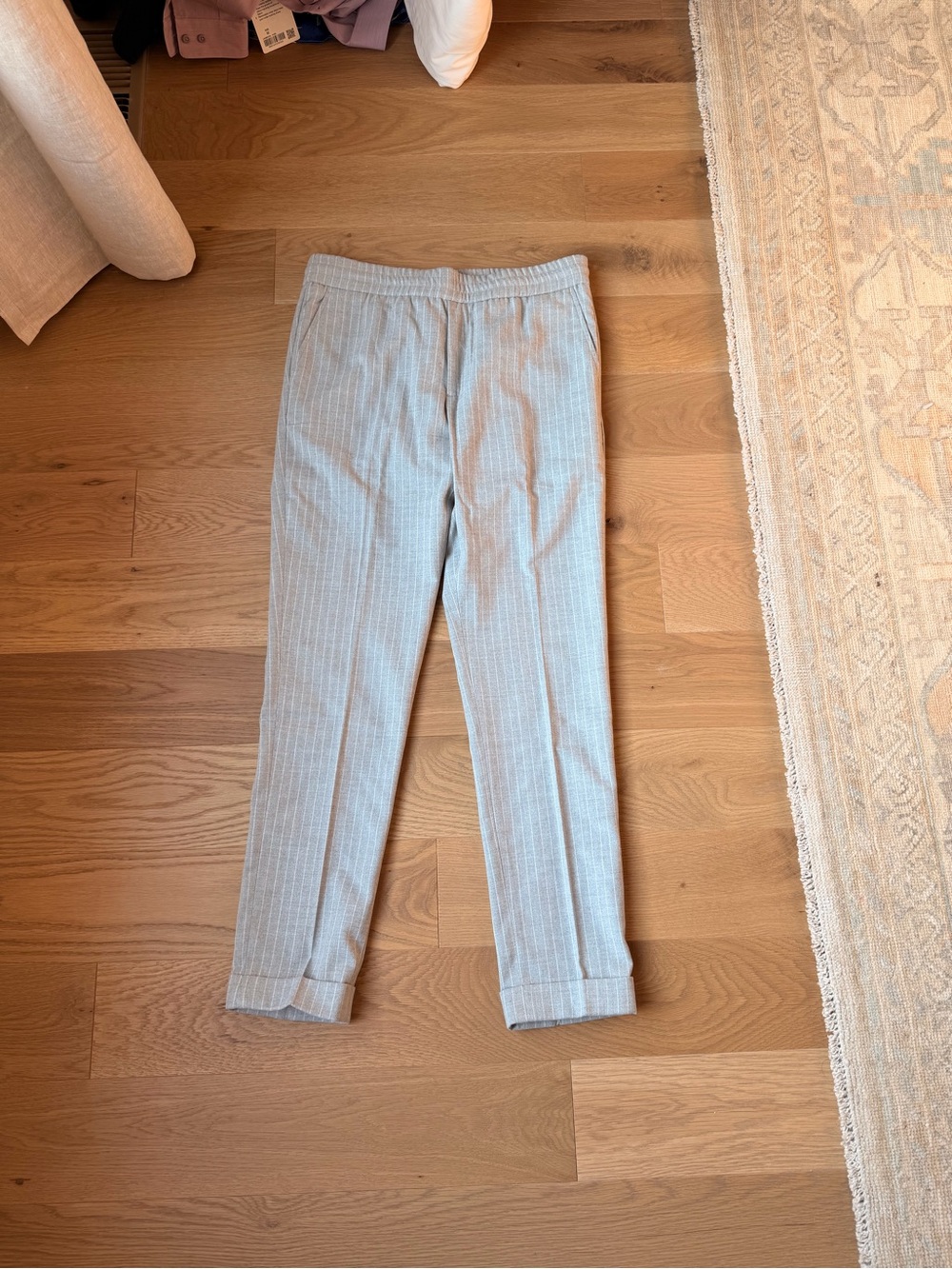 NWT John Henric Men's Light Gray Pinstripe Flannel Trousers